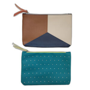 Ipsy tri-colored block teal studded cosmetic bags